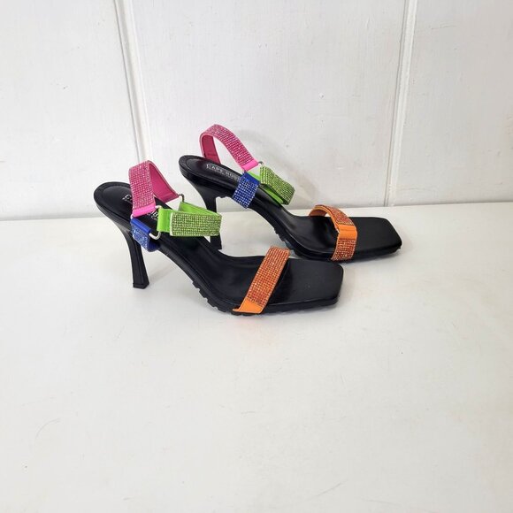 Cape Robin Neon Rhinestone Strappy  High Heel Sandals - Picture 1 of 8